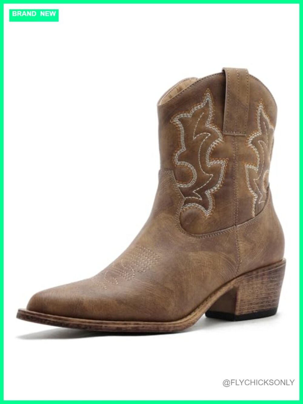Western Cowboy Ankle Boots Faux Leather Pointed Toe Side Zipper Embroidery
